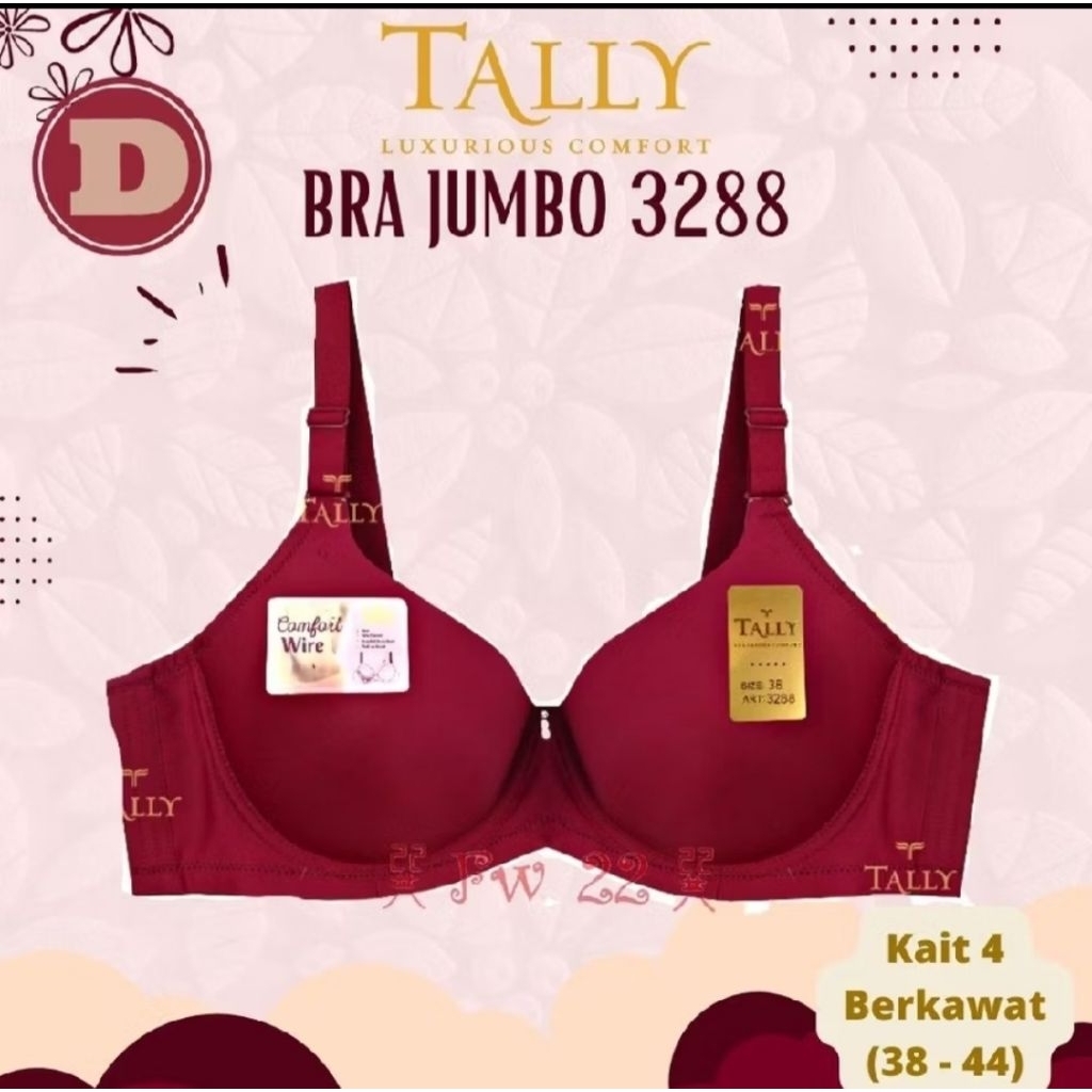 Bra Wanita TALLY 3288 Cup D Jumbo Berkawat Busa Tipis Nyaman Ukuran 38-44