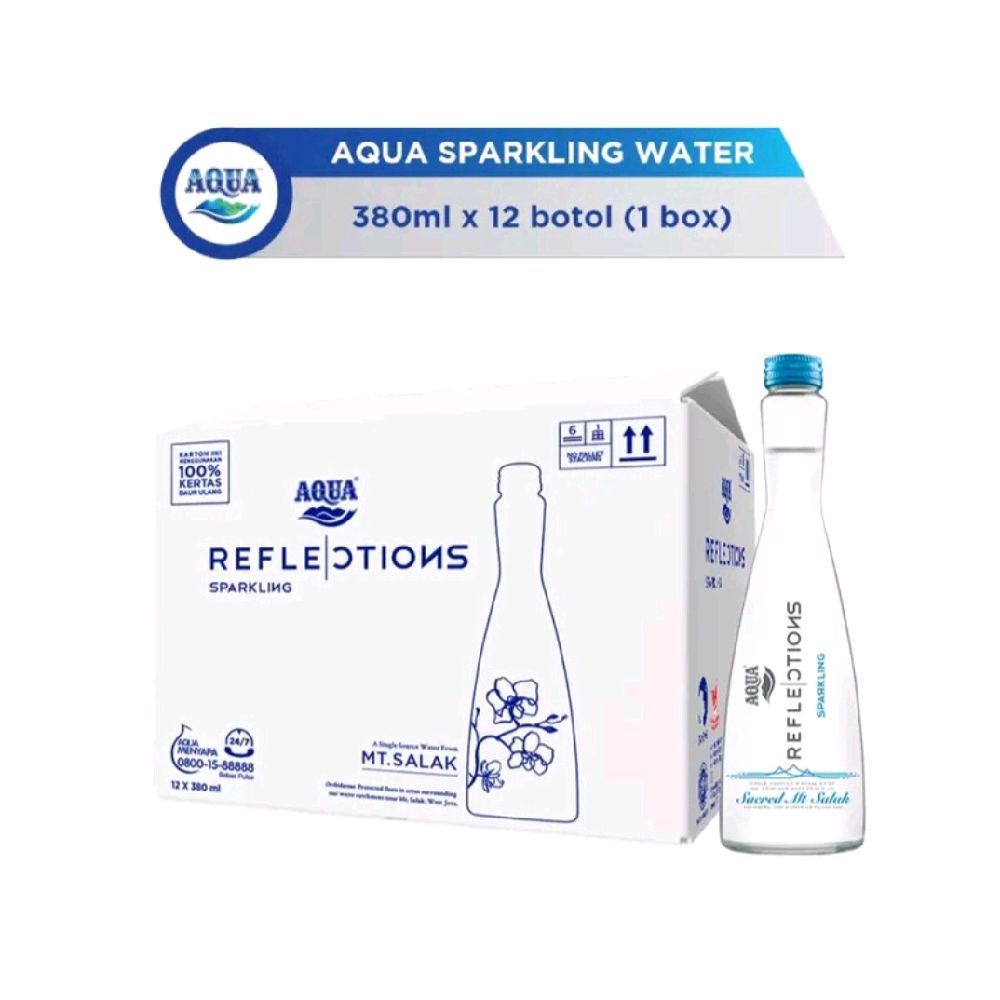 AQUA Reflections Sparkling Water 380ml isi 12Botol beling kaca Perkarton dari Pilihan Air Terbaik