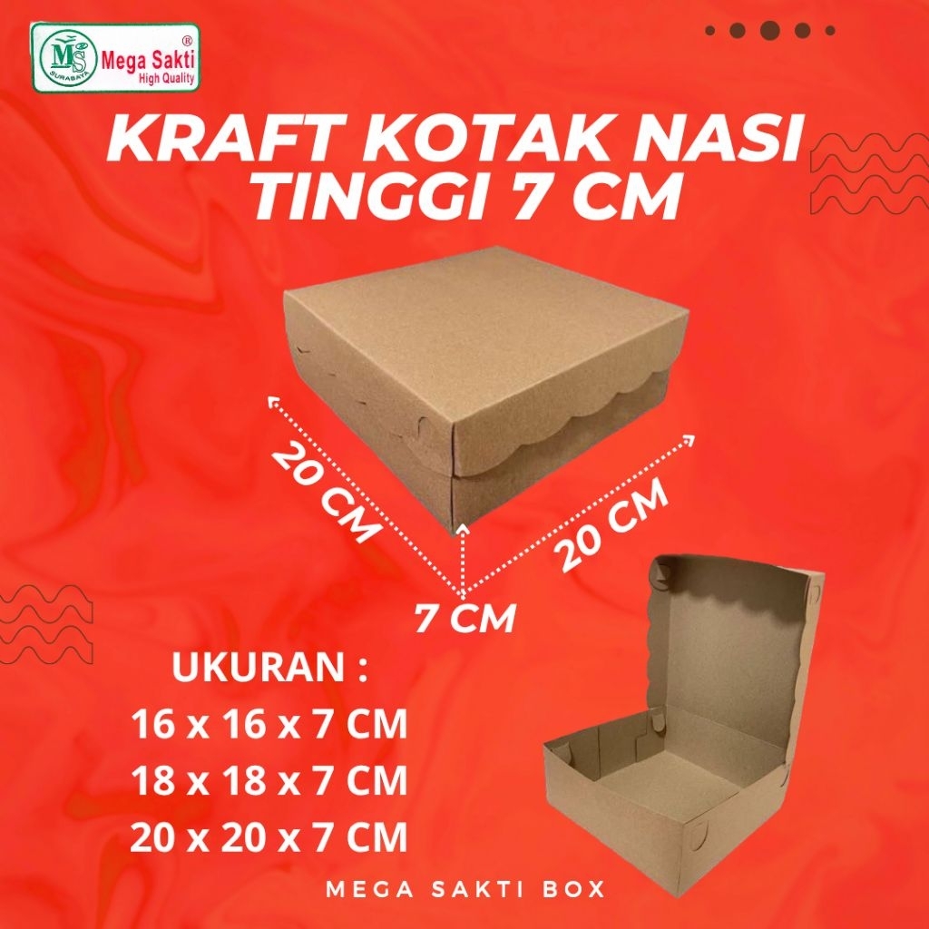 (ISI 1 PCS) DOS / DUS KRAFT KOTAK NASI UK 18 x 18 x 7 & 20 x 20 x 7 CM / KRAFT POLOS KOTAK NASI / DU