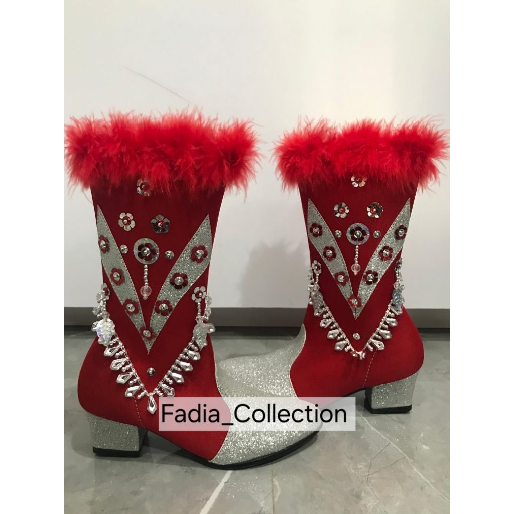 Sepatu Mayoret Variasi V/Sepatu Mayoret Merah Silver/Sepatu Mayoret Wanita/Sepatu Mayoret Drumband