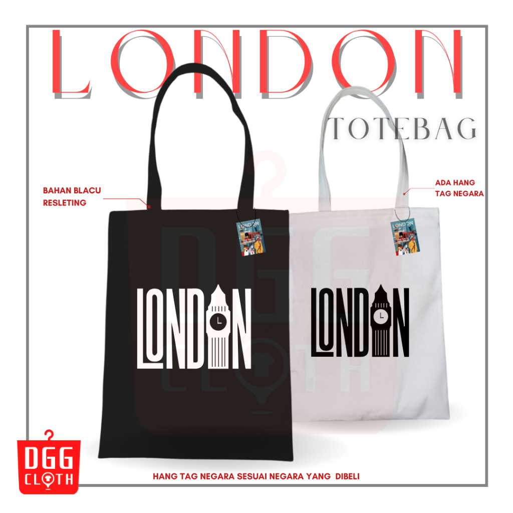 DGGCloth Totebag Resleting London Souvenir Tas Oleh Oleh London Bahan Kanvas 1