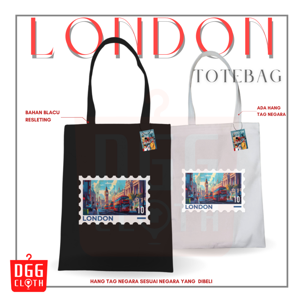 DGGCloth Totebag Resleting London Souvenir Tas Oleh Oleh London Bahan Kanvas 2