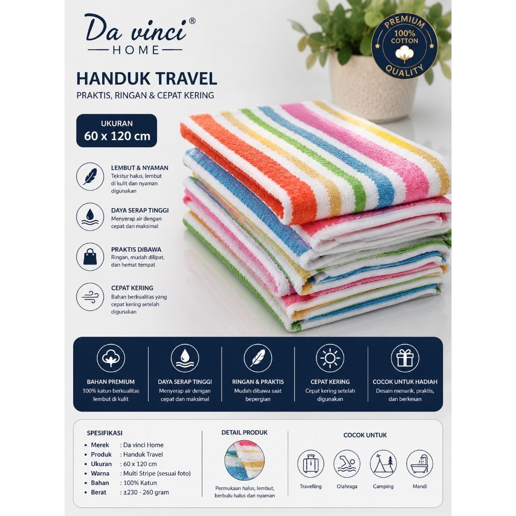 Handuk Travel simpel by Da Vinci UK 60x120