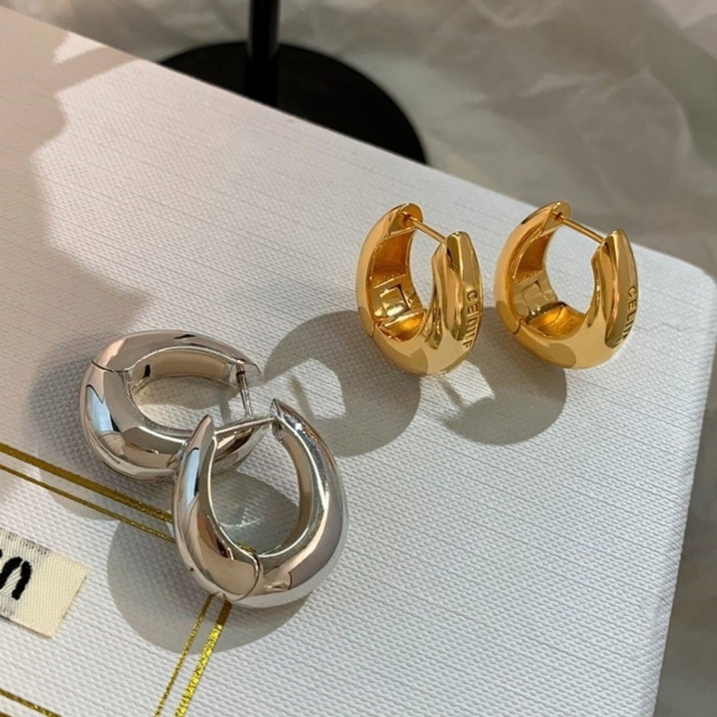 Anting Hoop Tebal Motif Huruf Anting Hoop Chunky Polos Sehari-hari Anti Alergi