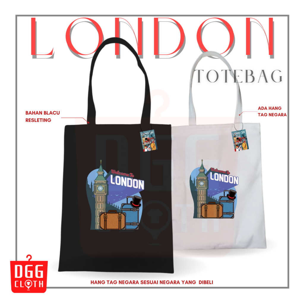 DGGCloth Totebag Resleting London Souvenir Tas Oleh Oleh London Bahan Kanvas 6