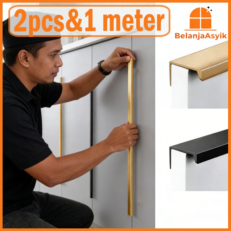 1 Pasang Handle Lemari Panjang Tarikan Lemari Panjang 1m Handle Lemari Gold Gagang Pintu Lemari Mini