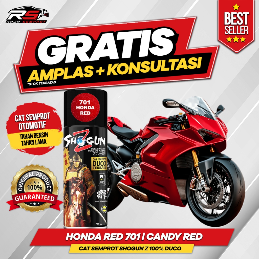 Cat Semprot Pilox Warna Merah Candy Red Honda Red 701 Shogun Z 100% Duco 400cc Tahan Bensin, Cepat K