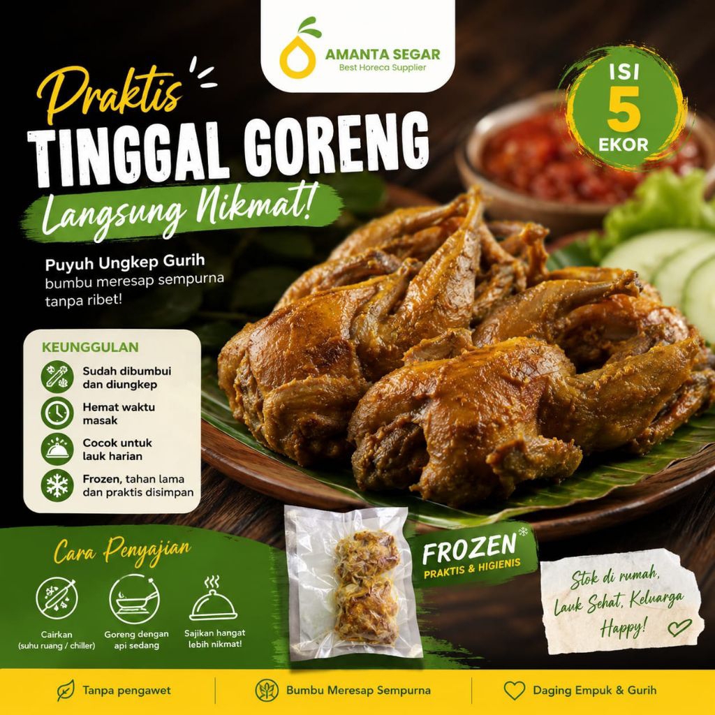Burung Puyuh Ungkep Gurih isi 5 Ekor Praktis Langsung Goreng Amanta Segar