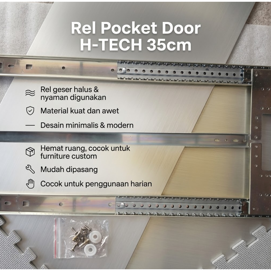 Rel Pocket Door H-TECH 35cm Rel Geser Pintu Lemari TV Rak Dapur Tabung Gas Heavy Duty