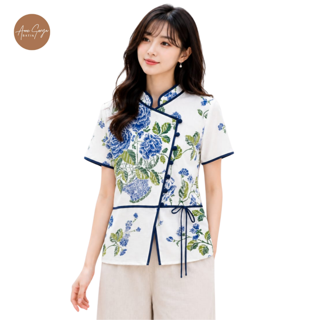 Varisha Batik top Annesurya 19010526/Atasan/Blus batik kombinasi katun polos