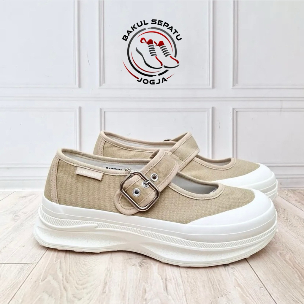 Sepatu Wanita AIRWALK Eunic Beige (Size 36-40) Sneakers Casual Sport Sekolah Balet