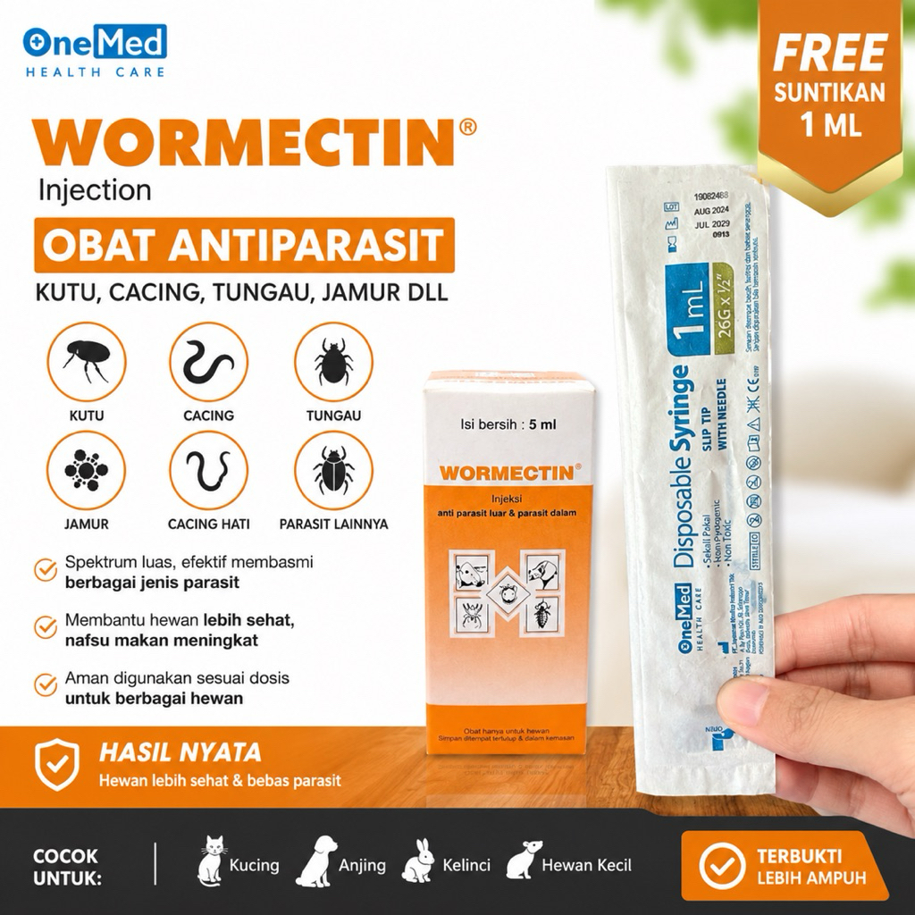 Wormectin Obat Kutu Kucing Anjing Kelinci OBAT JAMUR KELINCI OBAT SUNTIK JAMUR Kulit Kucing Kelinci 