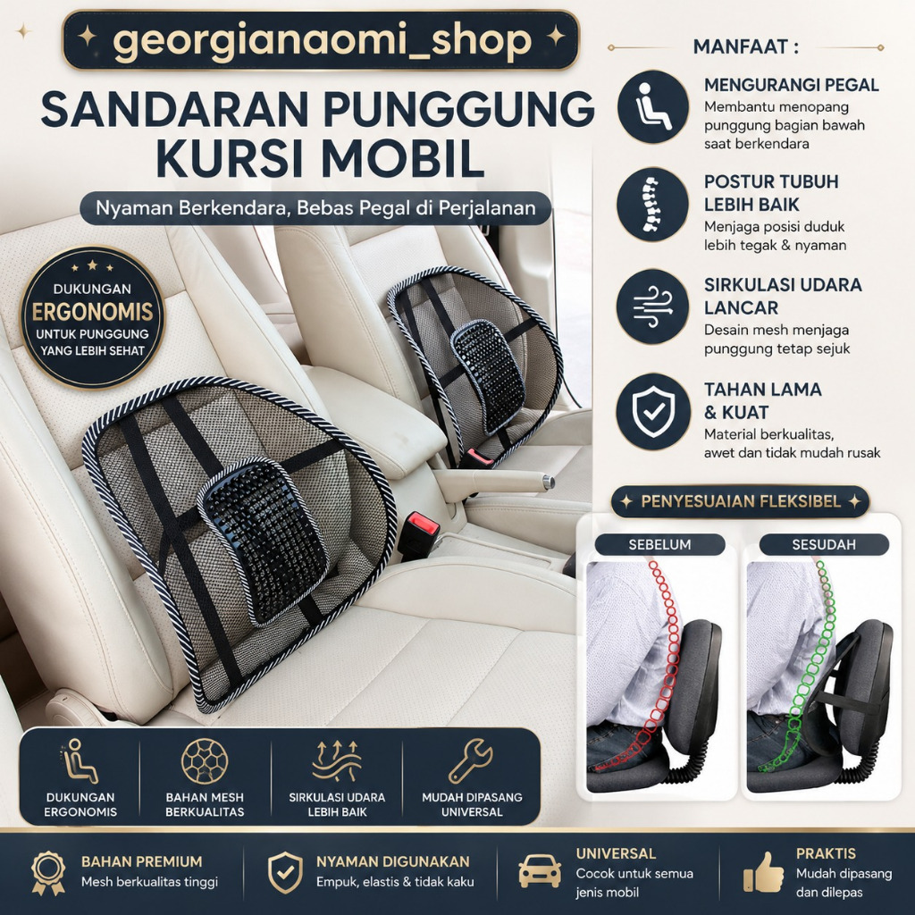 Sandaran Punggung Jok Mobil / Sandaran Punggung Kursi Kantor