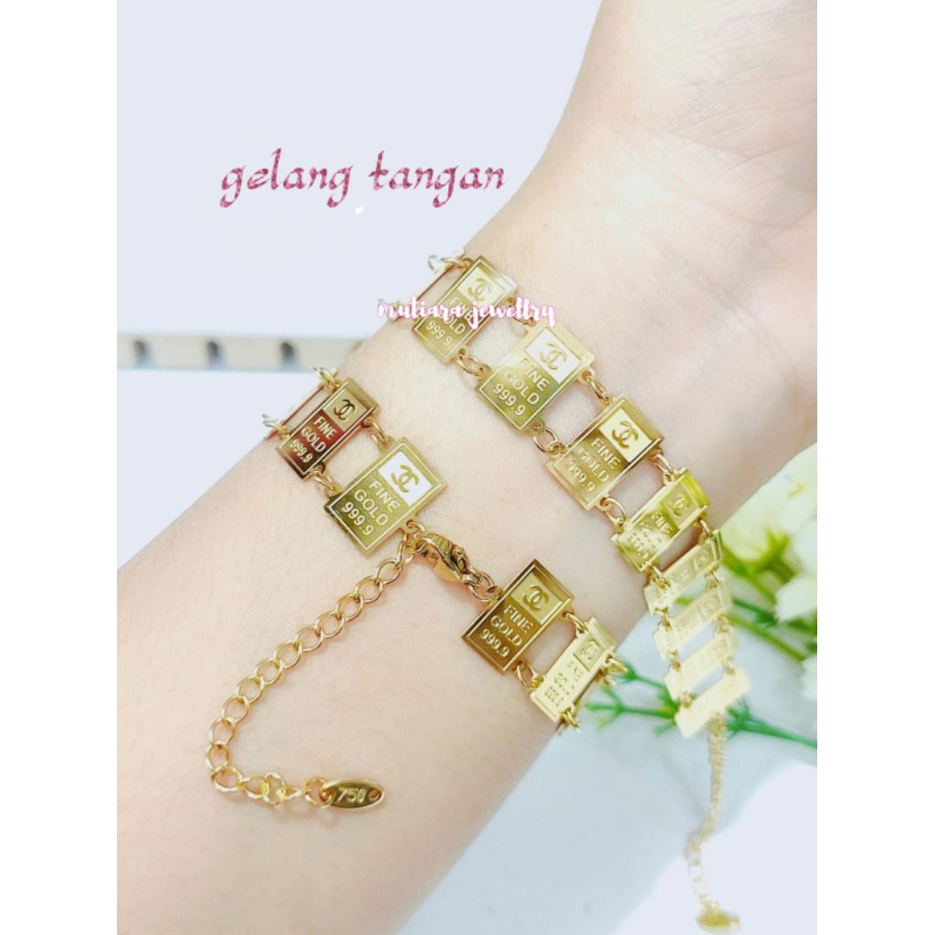 Gelang tangan motif fine gold 999,9 titanium anti karat