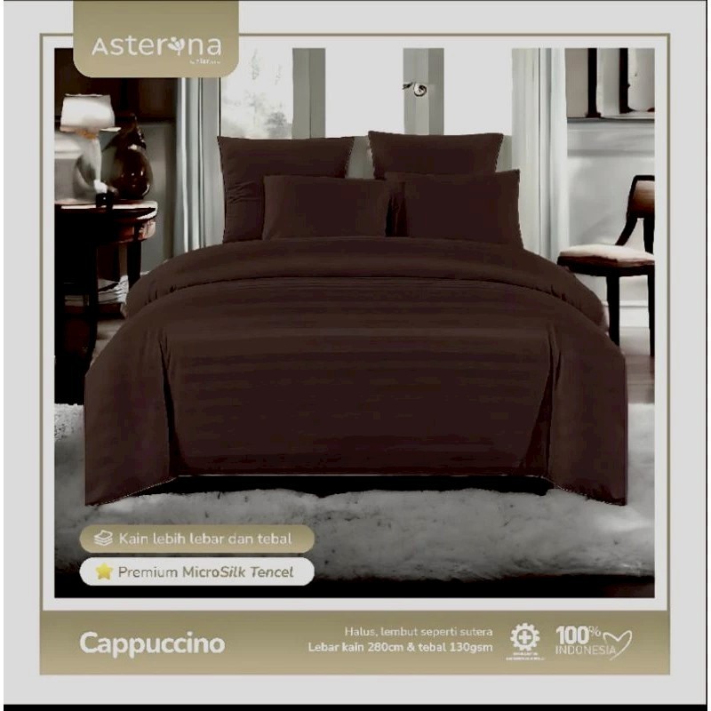 SPREI SET PREMIUM MICRO TENSEL MOTIF SALUR/GARIS CAPPUCCINO