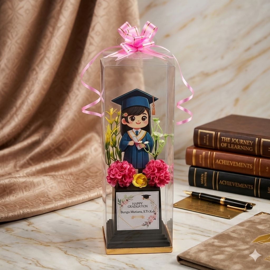Piala Akrilik Bunga Hadiah Wisuda Bisa Request Nama di Tatakan