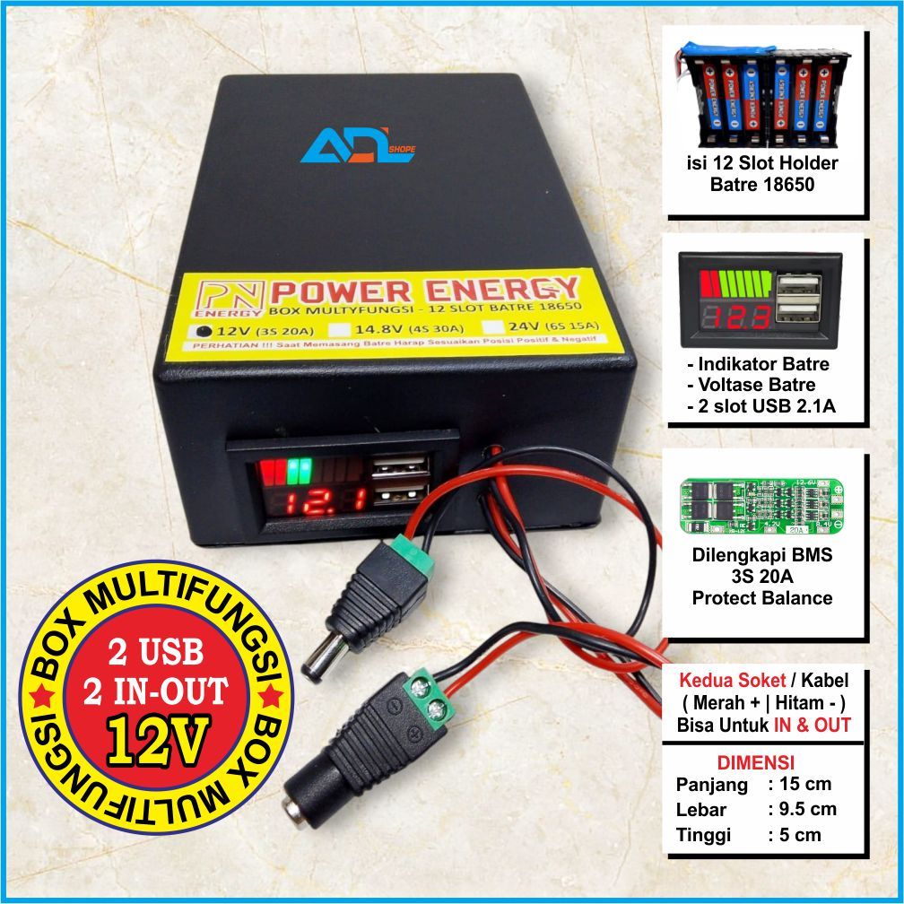 BATERAI BOX HOLDER 18650 MULTIFUNGSI MAINAN MOBIL ANAK , UPS , SPRAYER , POWER BANK , 12V BMS 3S 20A