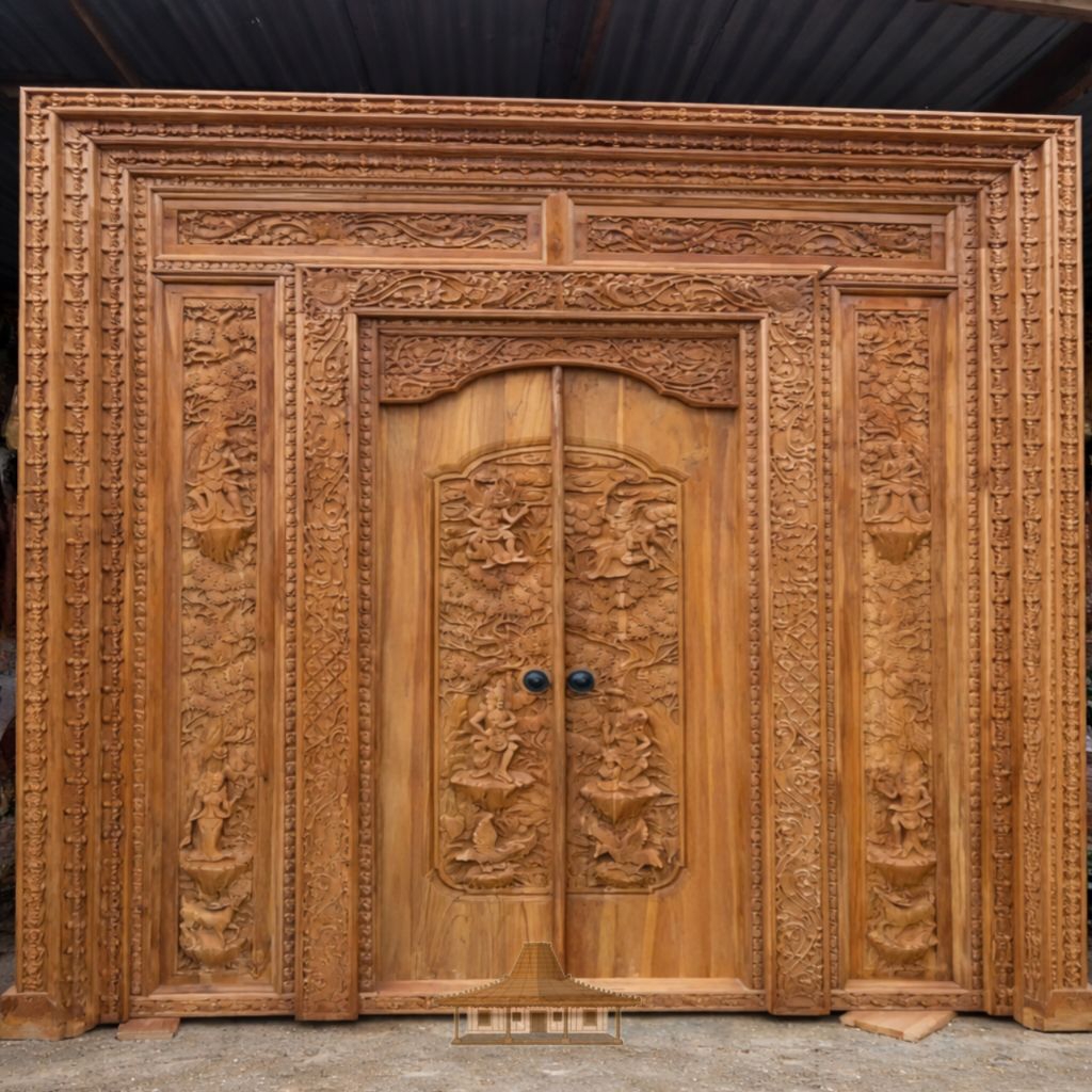 Gebyok relief Ramayana kayu jati pintu full ukir