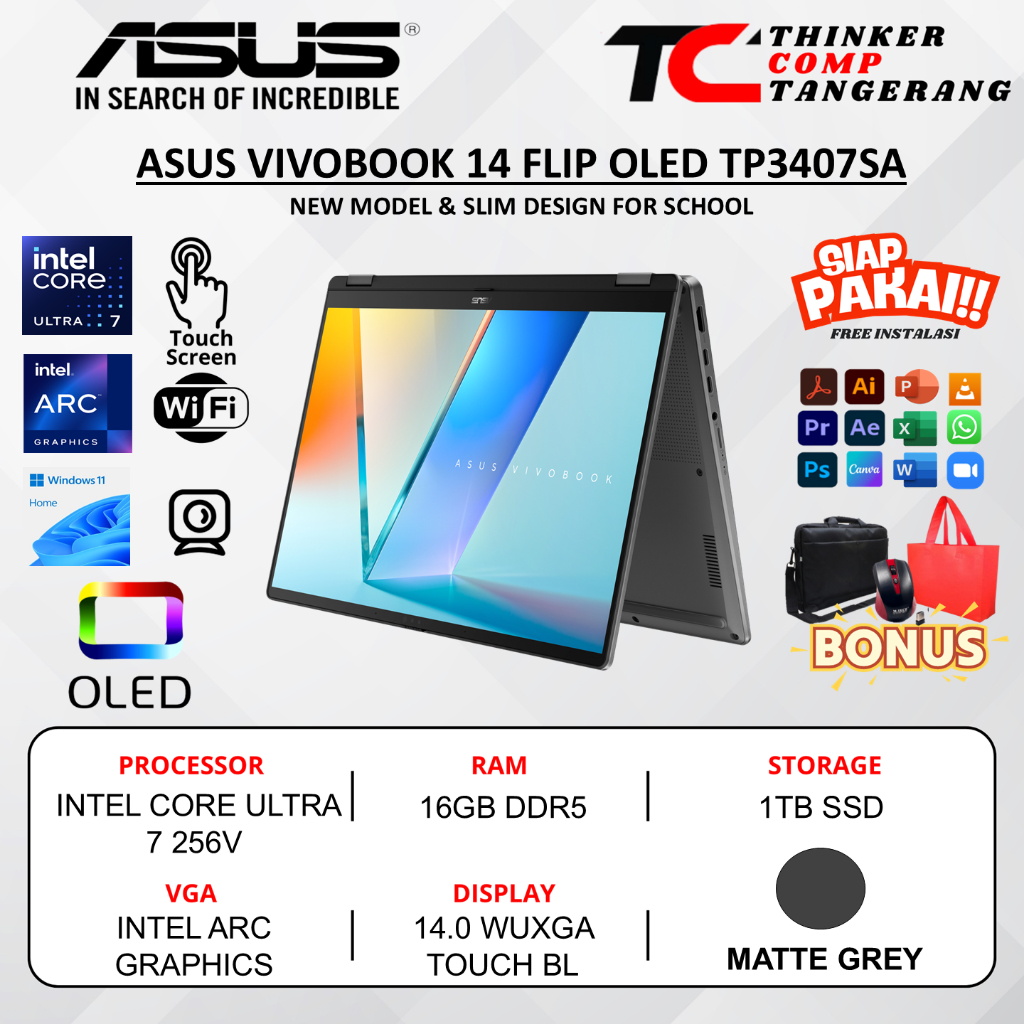 Laptop ASUS Vivobook 14 Flip OLED Ultra 7 256V 16GB 2TB Touch Win11Home