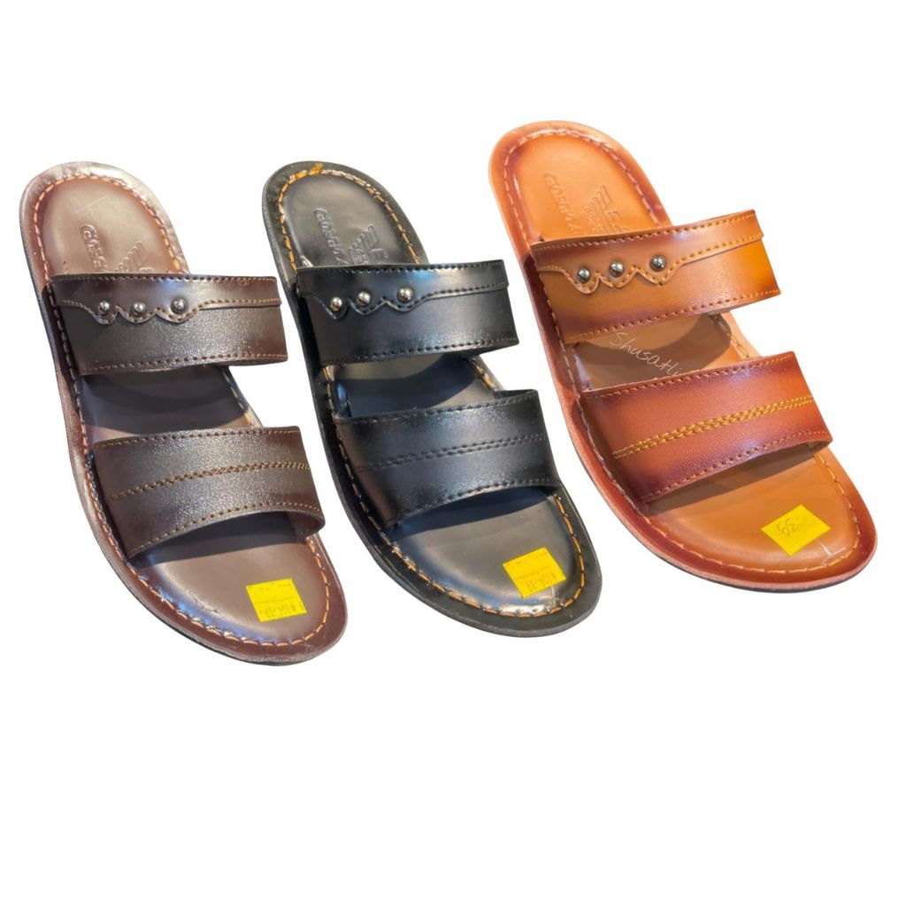 Sandal kulit Pria Giorgio Armani model Tali strip dua anti slip ringan lentur tahan lama trendy keki