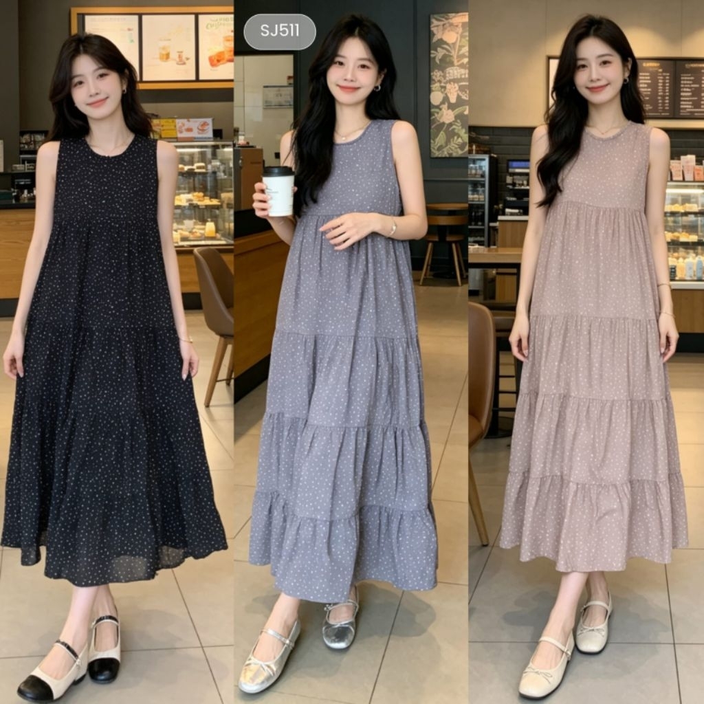 Inner Polkadot Dress Susun Gamis Rempel Baju singlet