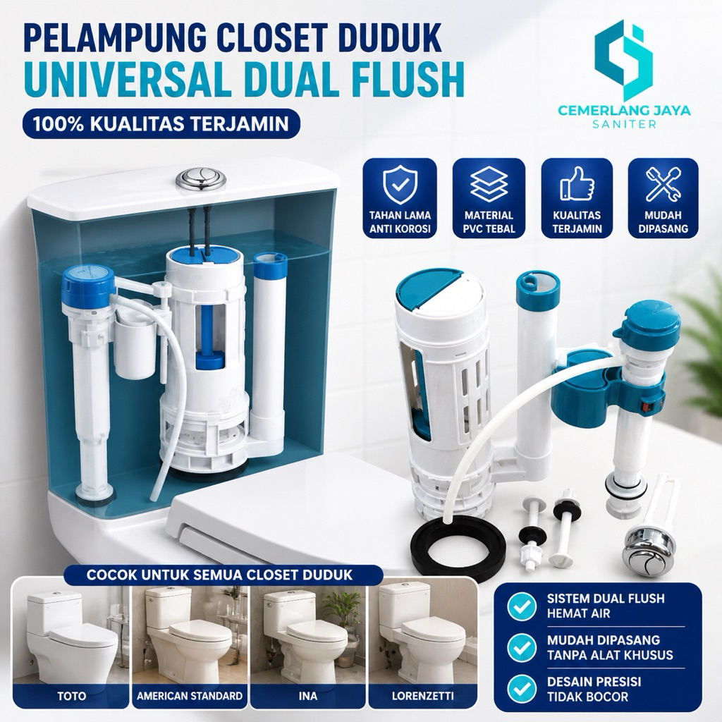 CJ | Pelampung Closet 2 Flush / Set Pelampung Closet Duduk | Alat Tangki Air / Pelampung Closet
