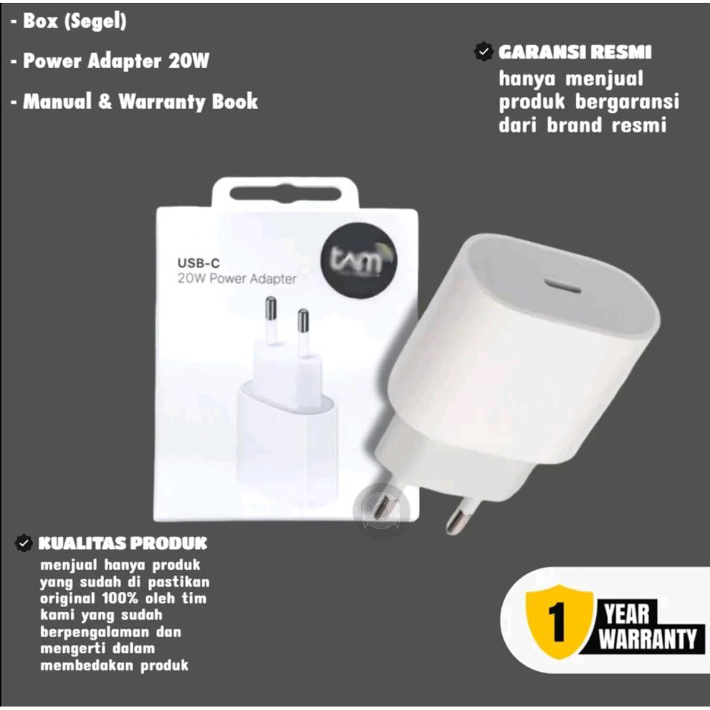 Charger Iphone 20Watt Original/Adaptor Iphone 20W /Kabel C to lightning
