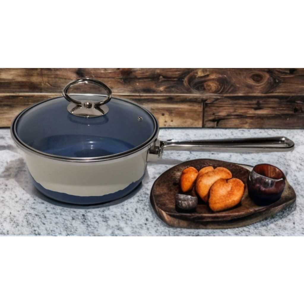 PANCI MASAK SAYUR ENAMEL PENDEK 16 CM (1.5 L) BLUE WHITE