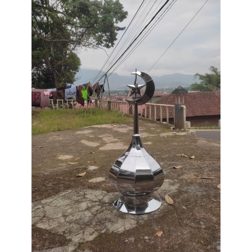kubah masjid setainles diameter 30cm dengan ornamen bulan bintang