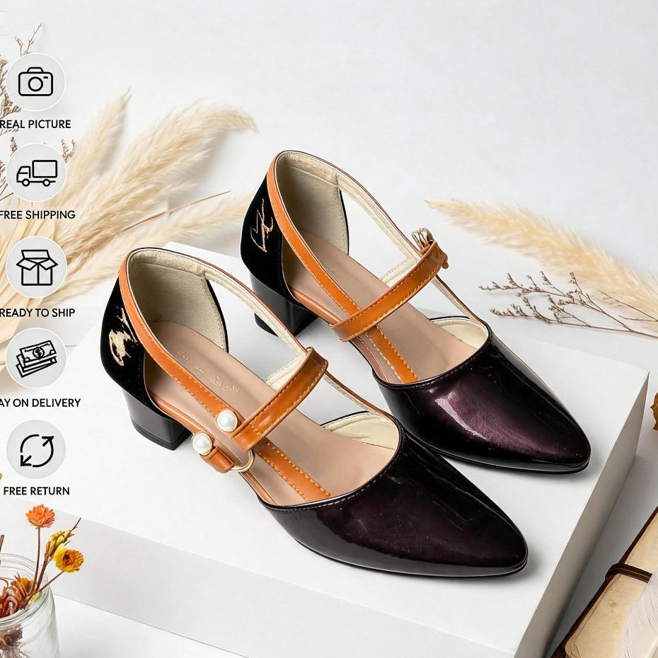 Fantopel Wanita Heels Sepatu Heels Wanita Fantopel Tali Slop Belakang 5 cm Model AL 04 Heels Tali Sl