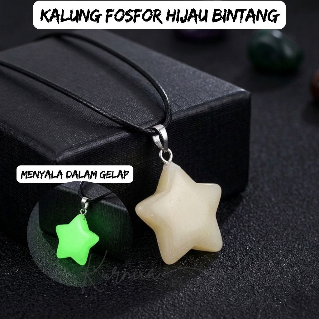 Kalung Liontin Batu Fosfor Model Bintang Serap Cahaya Menyala Didalam Gelap