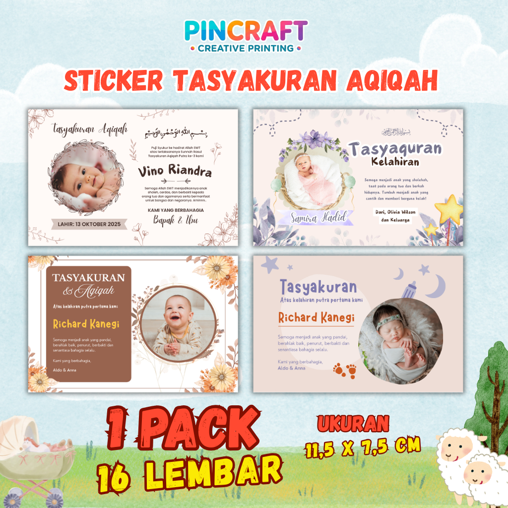 Pincraft | Cetak Sticker Label Tasyakuran Aqiqah Kelahiran Bayi | Baby Shower