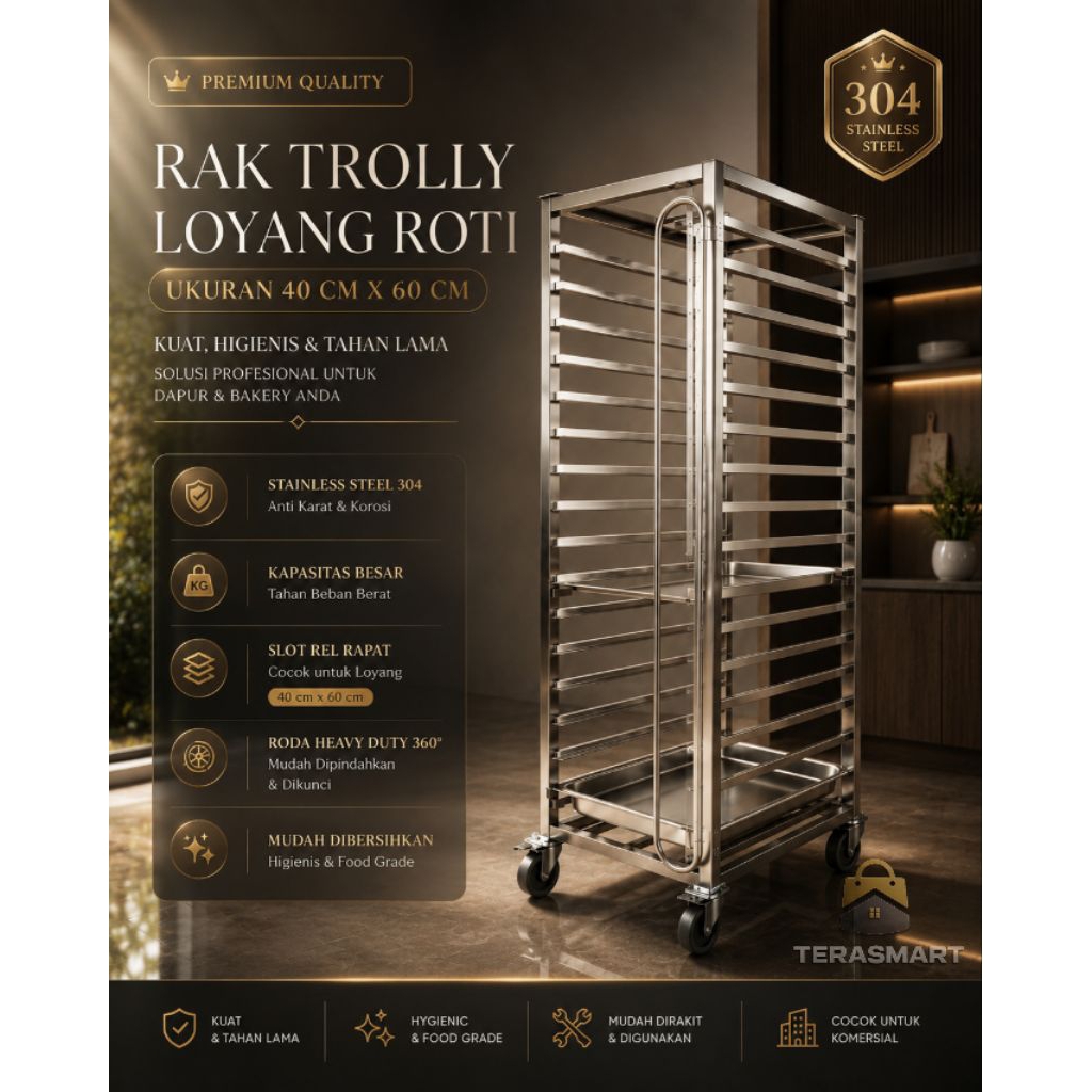 Rak Trolly Loyang Roti Ompreng MBG Stainless Steel