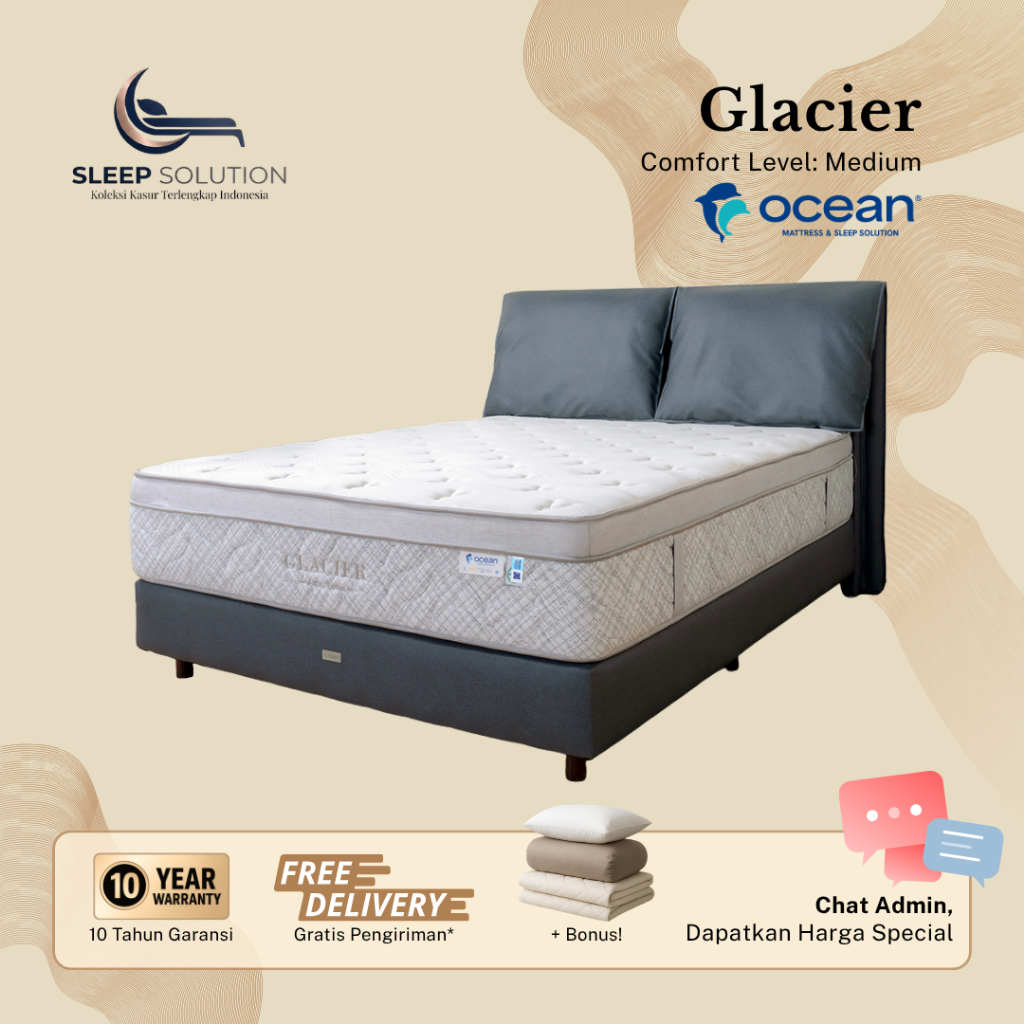 OCEAN GLACIER I Kasur Spring Bed | Matras Premium | 100x200, 120x200, 160x200, 180x200, 200x200