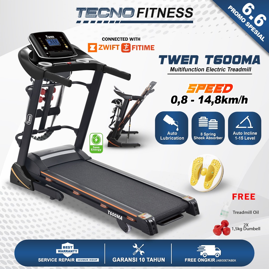 TWEN T600M T600MA series Treadmill Portable / Treadmill Electric Low Watt / Treadmill Elektrik Alat 