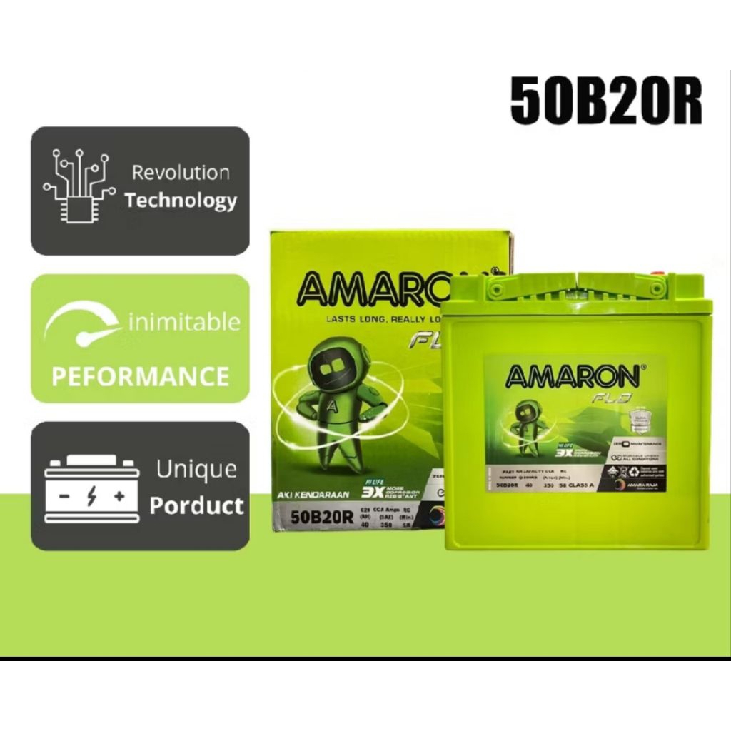 AKI MOBIL AMARON HI-LIFE FLO MAINTENANCE FREE (KERING) 50B20R / NS40Z 12V (Volt) / 35Ah (Ampere-Hour