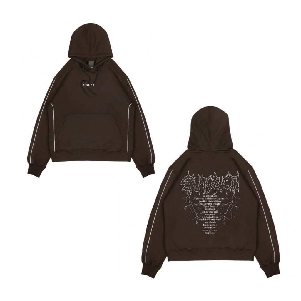 Hoodie Boxy Suke.Co List Reflektive Dark Brown Pria Wanita / Baggy Hoodie / Jaket Fleece Pria