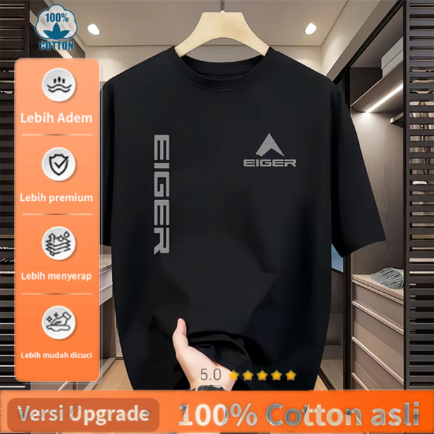 Kaos Hitam Logo "Eiger" Abu-abu Ganda - 100% Katun Premium Adem Nyaman