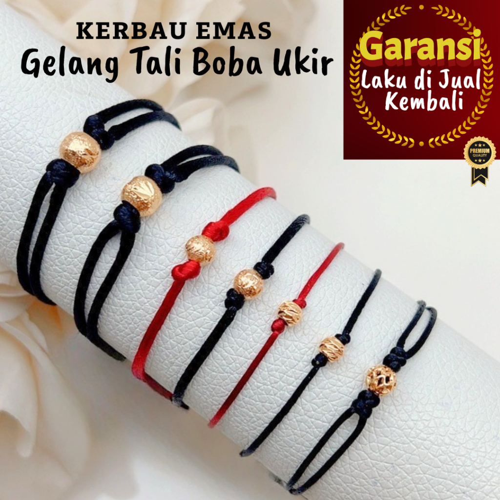 EL Gelang Tangan Tali Boba Ukir Kerbau Emas