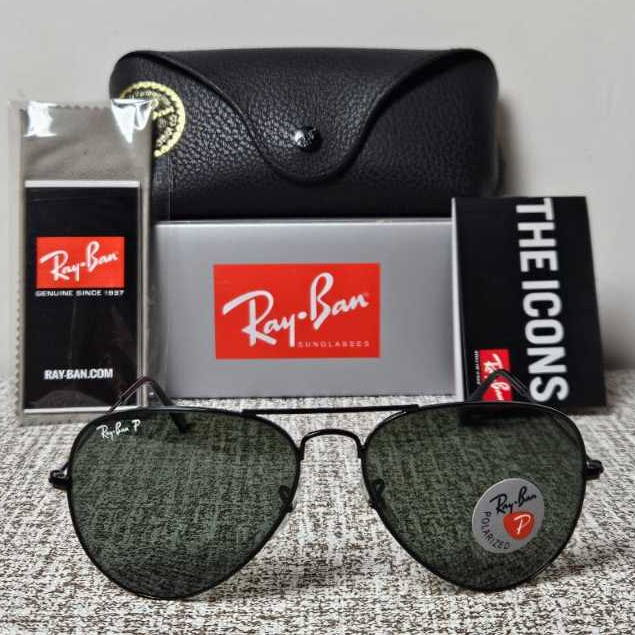 Kacamata Rayban Aviator RB3025 002/58 Black Lens Green Original