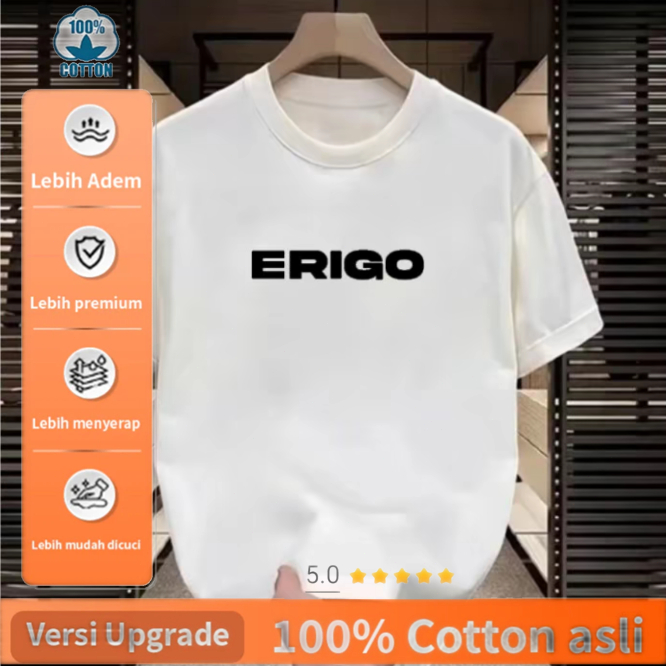 Kaos Putih Logo "ERIGO" Hitam Bold - 100% Katun Premium Adem Nyaman