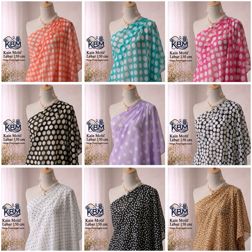 KBM Kain Sifon Motif Polkadot Lebar 1.5m / Bahan Kain Baju Rok Blouse High Quality
