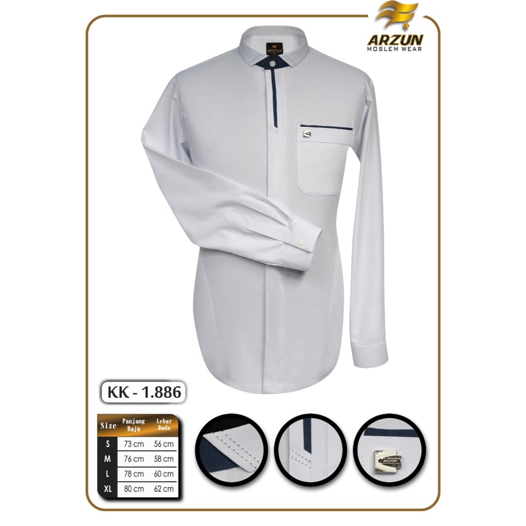 Kemeja Koko Premium Arzun Baju Koko Putih Panjang Manset