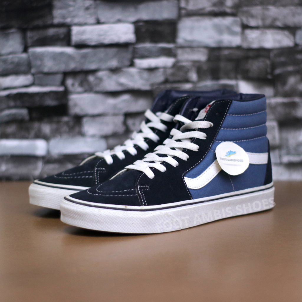 Sepatu Sneakers Sk8 High Navy White Sk8 Tinggi Biru Tua