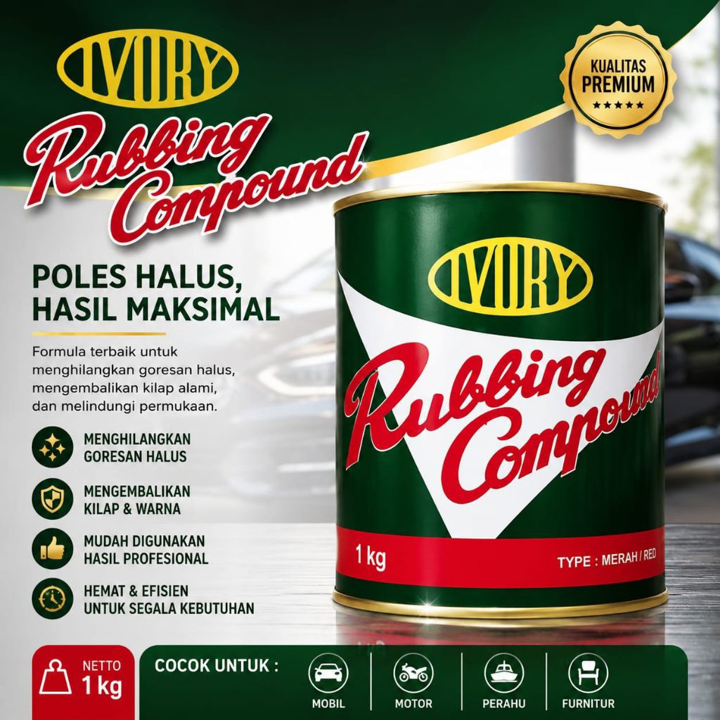 kompon Rubbing Compound QQ 1Kg merah – Penghilang Goresan Halus & Pengkilap Cat Mobil Motor