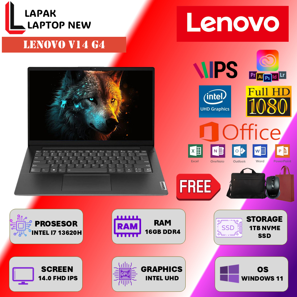 Laptop Lenovo V14 G4 Intel Core i7 13620H Ram 16GB DDR4 1TB SSD 14" FHD IPS Windows 11 Ori
