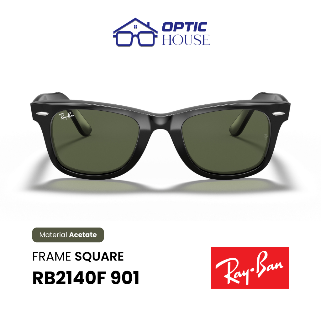 Ray-Ban RB2140F Wayfarer Sunglasses 901 Polished Black G-15 Green