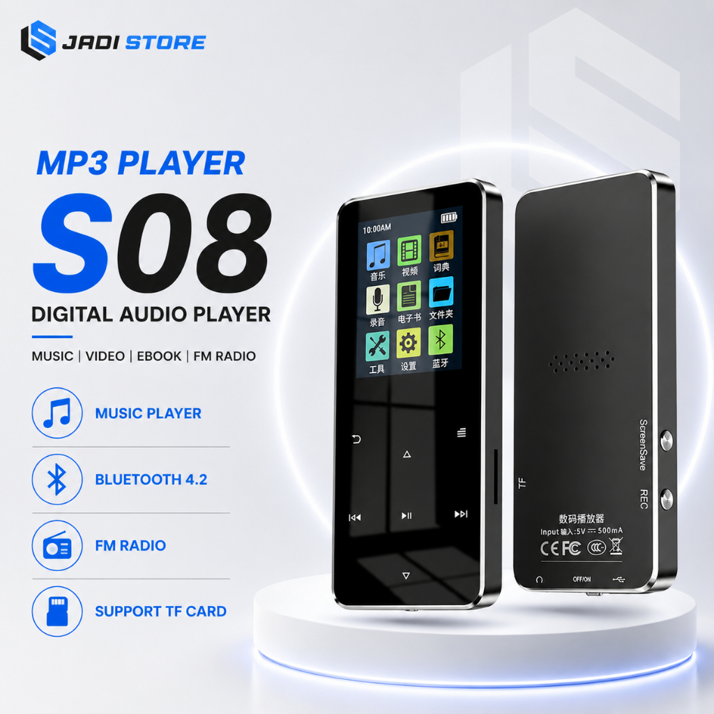 RIJAHO MP3 Digital Audio Player Alarm Ebook Bluetooth 4.2 - S08 MP3 MP4 Music Player Pemutar Musik M
