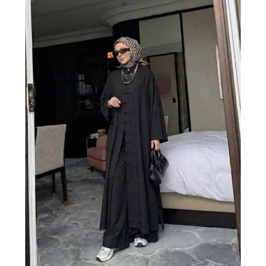 Stelan baju dan Cealan Terbaru bahan polo linen Ukuran jumbo size L - 4L set wanita kekinian