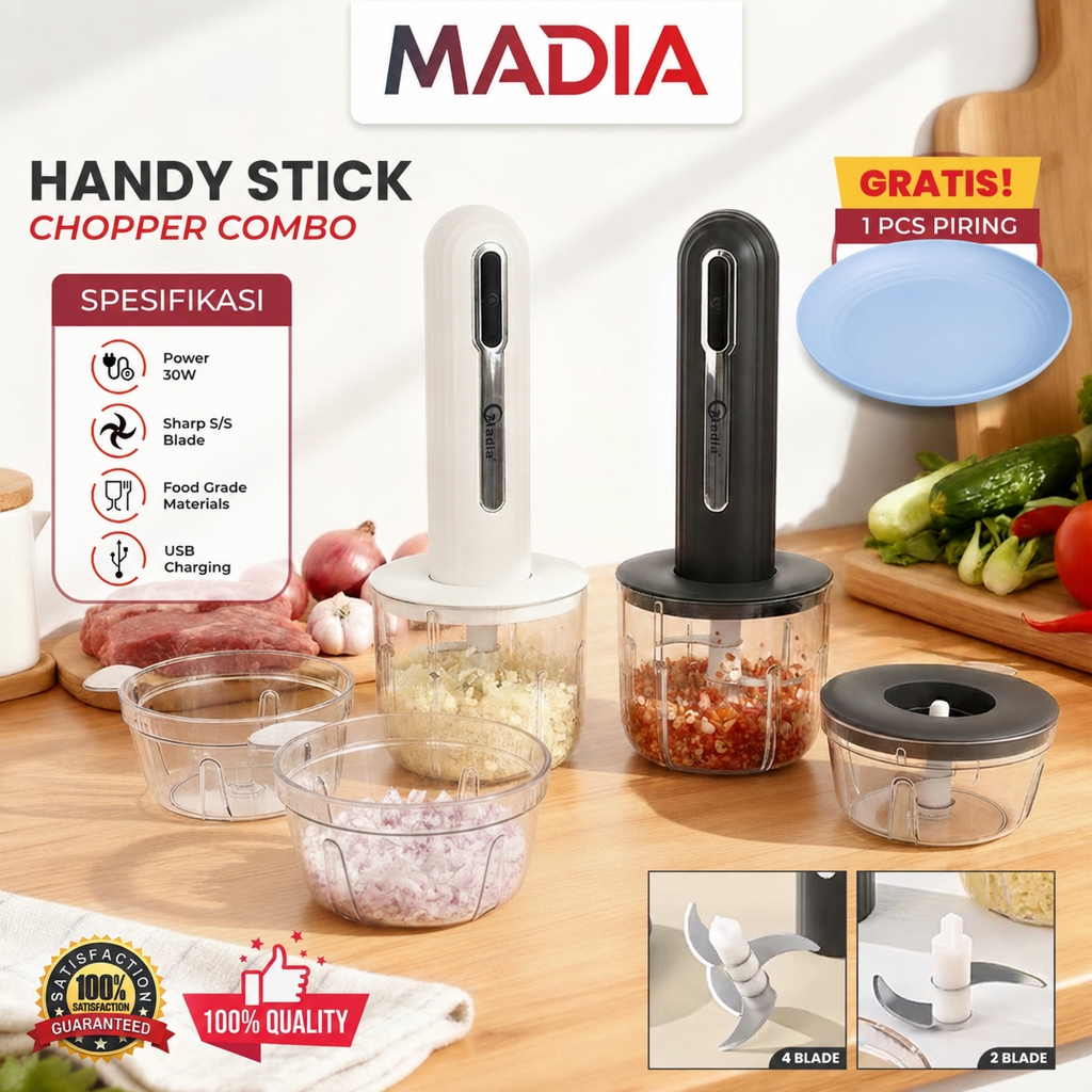 FREE PIRING Madia Chopper Penggiling Daging Elektrik Blender Bumbu Multifungsi 4 in 1 Chopper